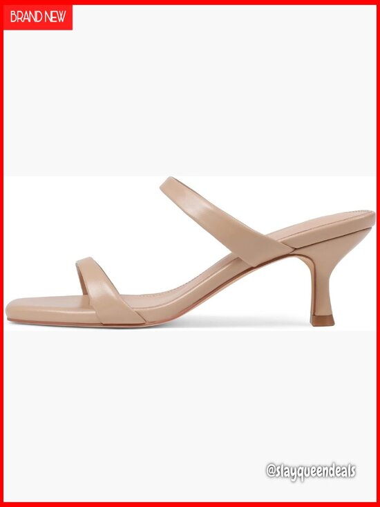 Kitten Heel Sandals with Double Straps Square Open Toe Low Heels Summer